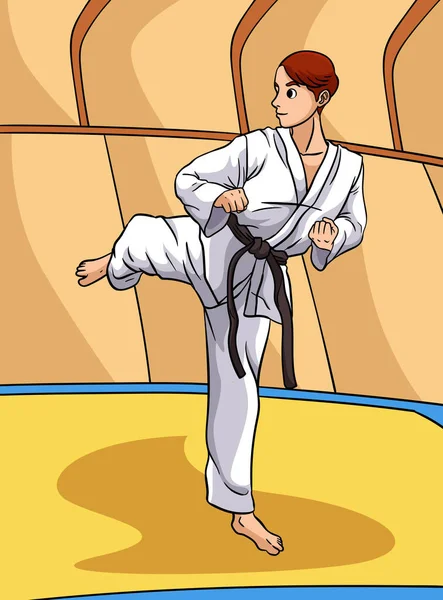 Denna Tecknade Clipart Visar Karate Illustration — Stock vektor
