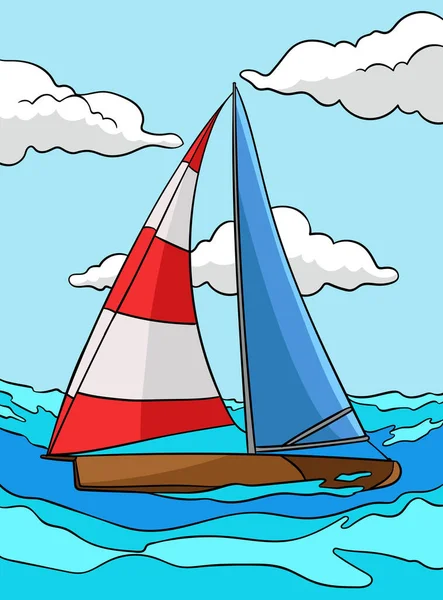 Karikatür Bir Yelkenli Illüstrasyonunu Gösteriyor — Stok Vektör