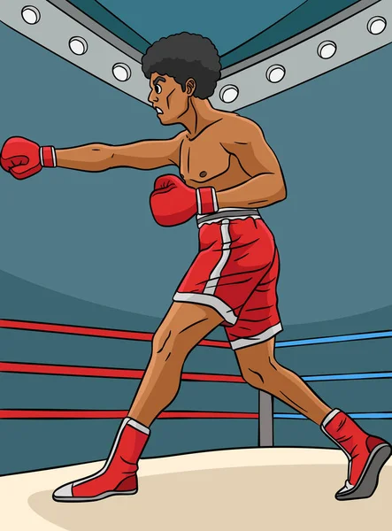 Este Clipart Dibujos Animados Muestra Una Ilustración Boxeo — Archivo Imágenes Vectoriales