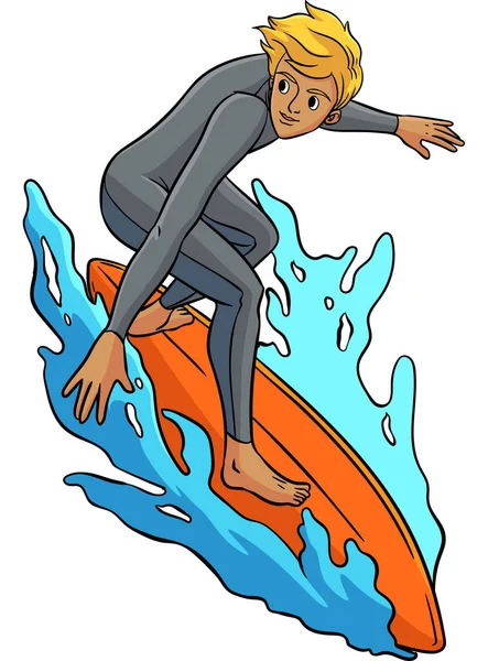 Ten Klipart Kreskówki Pokazuje Ilustrację Surfer — Wektor stockowy