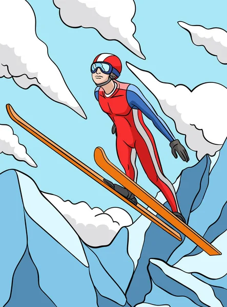 Αυτό Κλιπ Κινουμένων Σχεδίων Δείχνει Μια Εικόνα Του Ski Jumping — Διανυσματικό Αρχείο