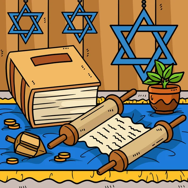 Αυτό Κλιπ Κινουμένων Σχεδίων Δείχνει Ένα Hanukkah Torah Κύλιση Και — Διανυσματικό Αρχείο