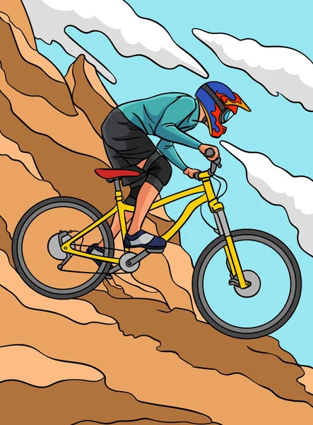 Questo Cartone Animato Clipart Mostra Mountain Biker Illustrazione — Vettoriale Stock