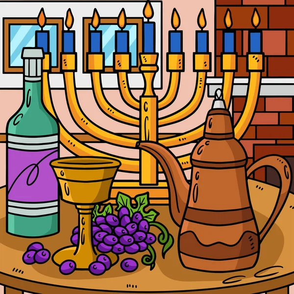 这个卡通片部分展示了Hanukkah Chalice和Oil Decanter的插图 — 图库矢量图片