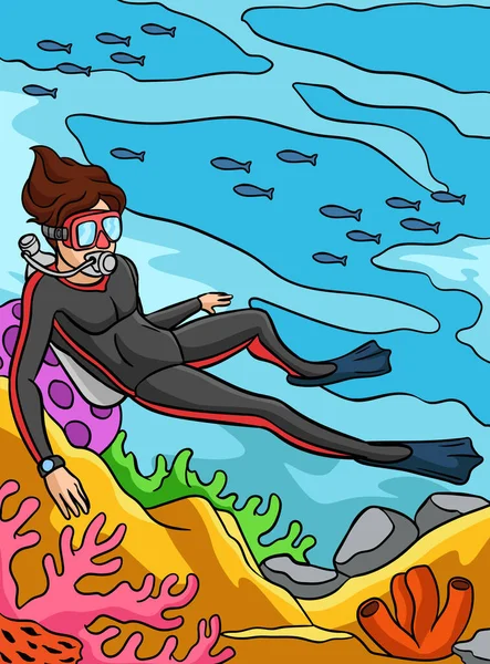 Questa Clipart Del Fumetto Mostra Illustrazione Scuba Diving — Vettoriale Stock