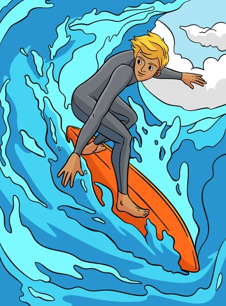 Tento Kreslený Kliparty Ukazuje Surfer Ilustrace — Stockový vektor