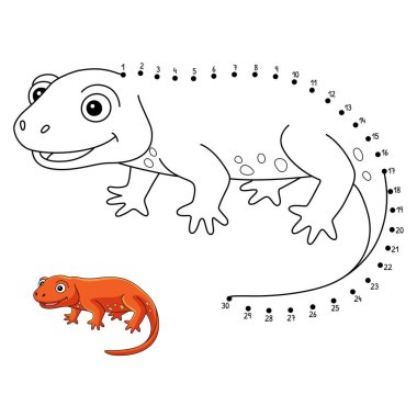 Bir Newt 'in şirin ve komik noktalarını birleştirme sayfası. Çocuklar için saatlerce boyama eğlencesi sağlıyor. Renk, bu sayfa çok kolay. Küçük çocuklar ve yeni yürümeye başlayanlar için uygun..