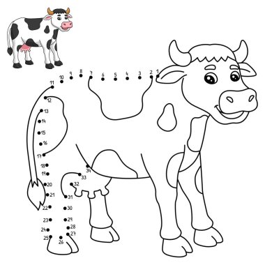 Bir İnek 'in şirin ve komik noktalarını birleştirme sayfası. Çocuklar için saatlerce boyama eğlencesi sağlıyor. Renk, bu sayfa çok kolay. Küçük çocuklar ve yeni yürümeye başlayanlar için uygun..