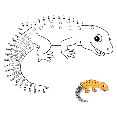 Leopar Gecko 'nun şirin ve komik noktalarını birleştirme sayfası. Çocuklar için saatlerce boyama eğlencesi sağlıyor. Renk, bu sayfa çok kolay. Küçük çocuklar ve yeni yürümeye başlayanlar için uygun..