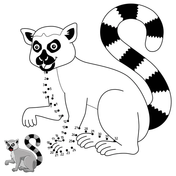 Une Jolie Drôle Page Colorier Connect Dots Animal Katta Fournit — Image vectorielle