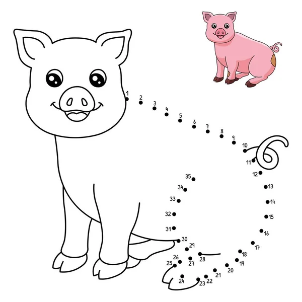 Uma Linda Engraçada Página Colorir Conectar Pontos Porco Fornece Horas — Vetor de Stock