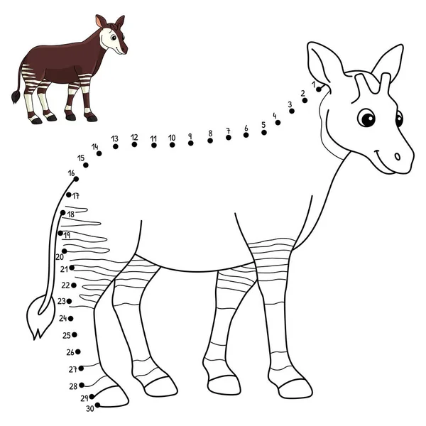 Une Jolie Drôle Page Colorier Relier Les Points Animal Okapi — Image vectorielle