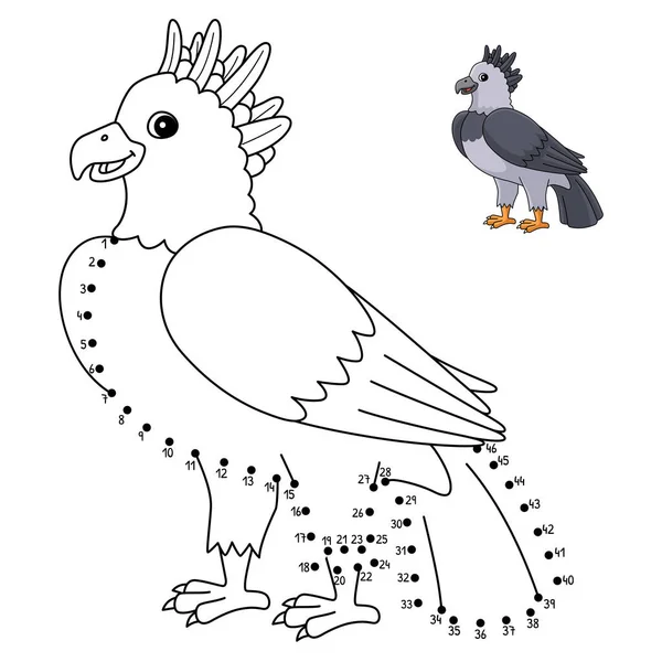 Una Simpatica Divertente Pagina Colorazione Connect Dots Una Harpy Eagle — Vettoriale Stock