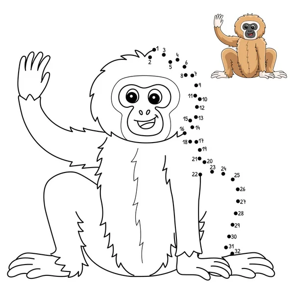Een Leuke Grappige Verbind Puntjes Kleurplaat Van Een Gibbon Animal — Stockvector