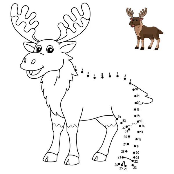 Cute Funny Connect Dots Coloring Page Moose Animal Provides Hours — Stock Vector