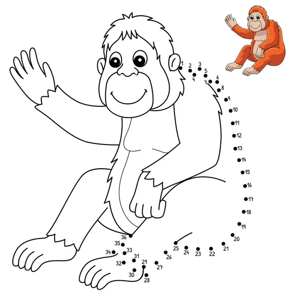 Een Leuke Grappige Verbind Puntjes Kleurplaat Van Een Orangutan Animal — Stockvector