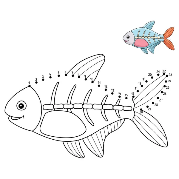X線魚の動物のかわいいと面白いコネクトドットの着色ページ 子供のための着色の楽しみの時間を提供します このページは非常に簡単です 小さな子供や幼児に適しています — ストックベクタ