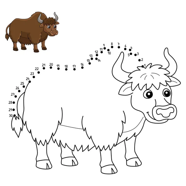 Uma Linda Engraçada Página Colorir Connect Dots Yak Animal Fornece — Vetor de Stock