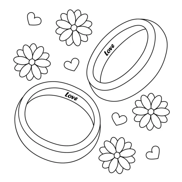 Una Página Para Colorear Lindo Divertido Anillos Boda Proporciona Horas — Vector de stock