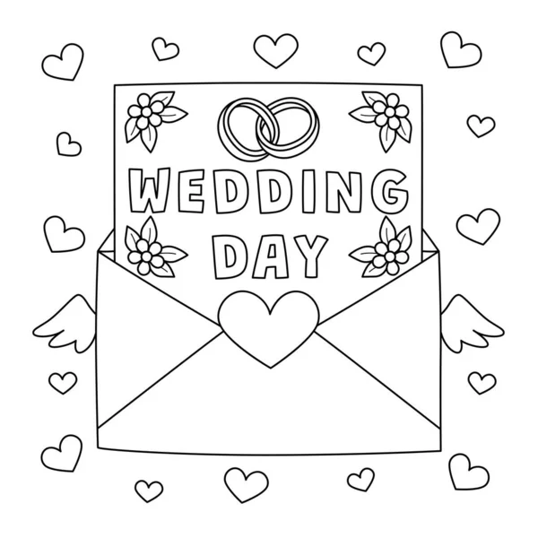 Uma Página Colorir Bonito Engraçado Uma Carta Dia Casamento Fornece — Vetor de Stock