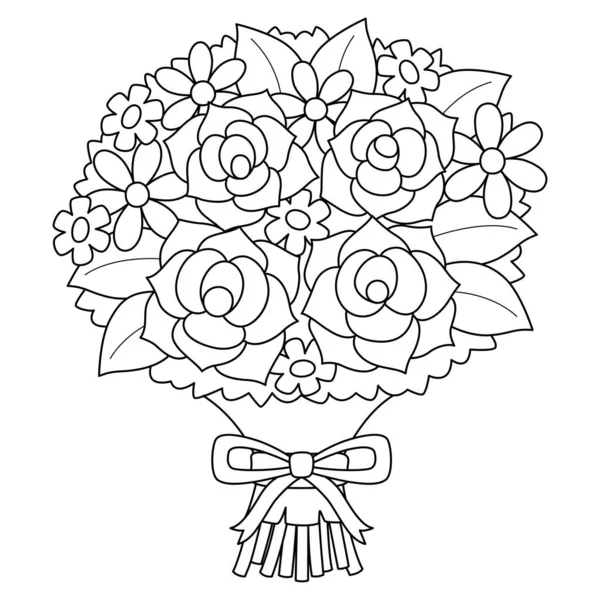 Une Page Colorier Mignonne Drôle Bouquet Fleurs Mariage Fournit Des — Image vectorielle
