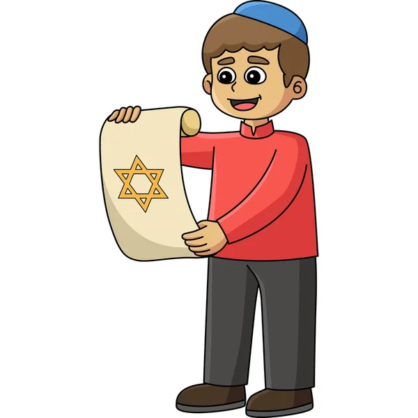 Tento Kreslený Kliparty Ukazuje Židovský Chanuka Svitkem Ilustrace — Stockový vektor