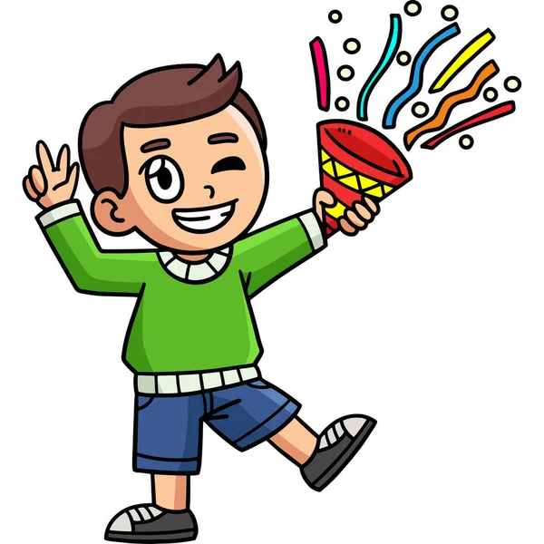 Cuplikan Kartun Ini Menunjukkan Ilustrasi Confetti Tahun Baru Anak Popping - Stok Vektor