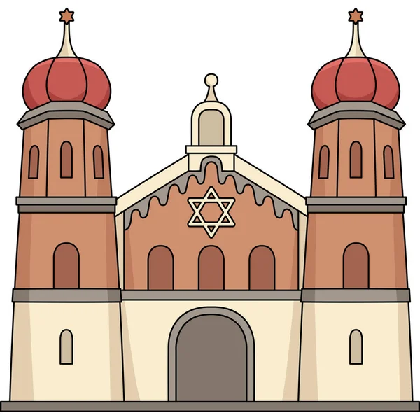 Este Clipart Dos Desenhos Animados Mostra Uma Ilustração Igreja Judaica —  Vetores de Stock