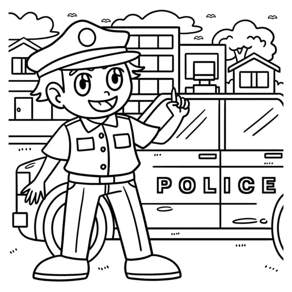 Roztomilá Vtipná Stránka Policisty Poskytuje Hodiny Omalovánky Zábavy Pro Děti — Stockový vektor