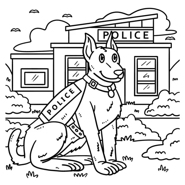 Urocza Zabawna Kolorowanka Police Dog Zapewnia Godziny Kolorowanki Zabawy Dla — Wektor stockowy