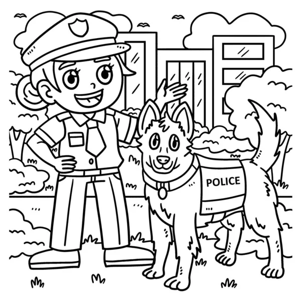 Una Página Para Colorear Lindo Divertido Oficial Policía Perro Policía — Vector de stock