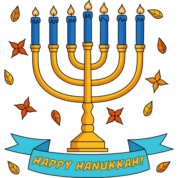 Cartoon Clipart Shows Happy Hanukkah Menorah Illustration — Stock Vector