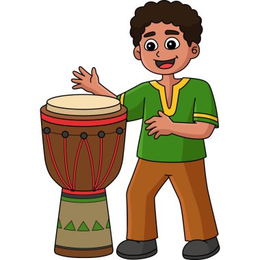 Bu karikatür klibinde Djembe illüstrasyonunu oynayan Kwanzaa 'lı bir çocuk var..