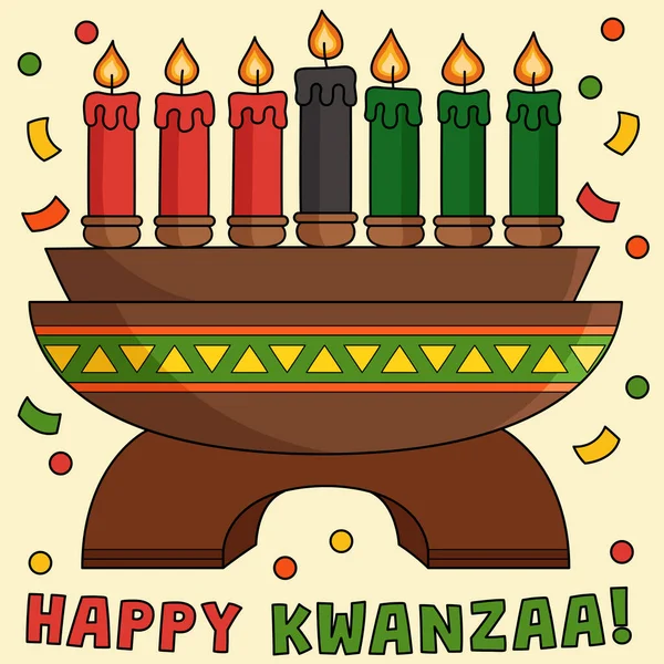 Cartoon Clipart Shows Happy Kwanzaa Kinara Illustration — Stock Vector