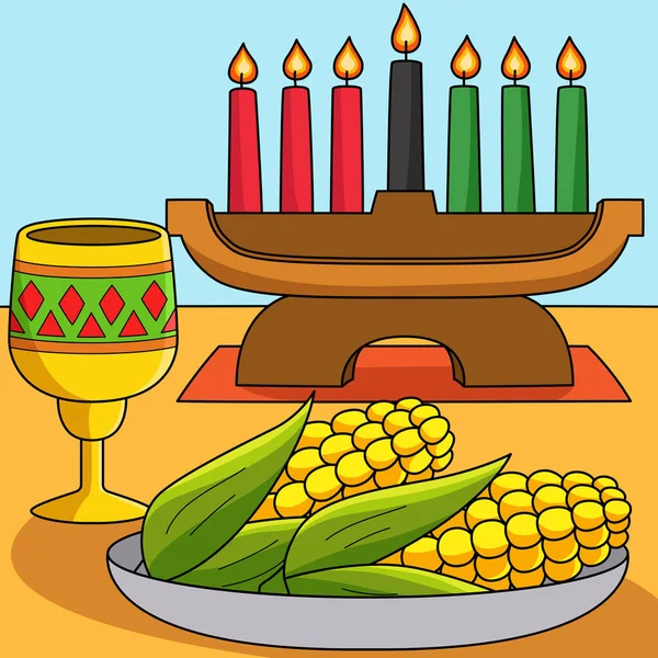 Este Clipart Dibujos Animados Muestra Una Ilustración Kwanzaa Corn Kinara — Vector de stock