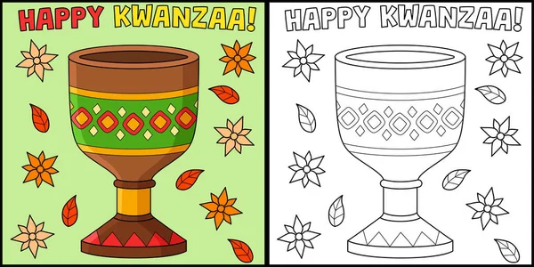 Coloring Page Shows Kwanzaa Unity Cup One Side Illustration Colored — Stock Vector