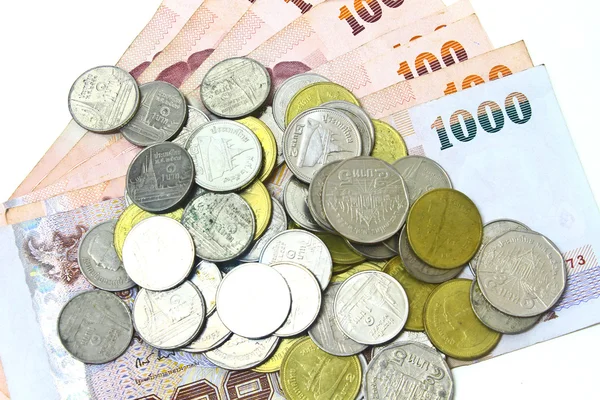 Tailândia papel moeda e moedas — Fotografia de Stock