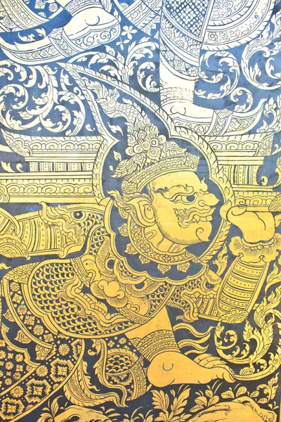Stile tradizionale tailandese modello pittura in oro arte sulla porta — Foto Stock
