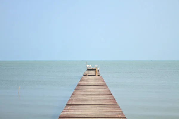 Träbro i havet — Stockfoto