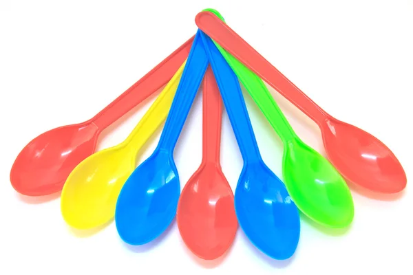 Cucchiaio colorato di plastica — Foto Stock