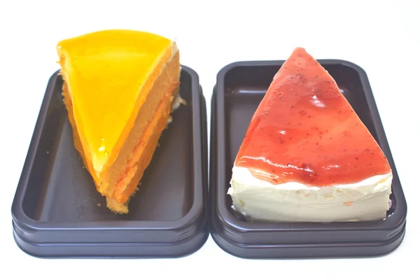 Çilekli cheesecake ile tatlı turuncu cheesecake — Stok fotoğraf