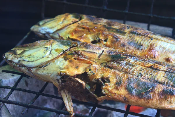 soba bir ızgara üzerinde çiğ balık