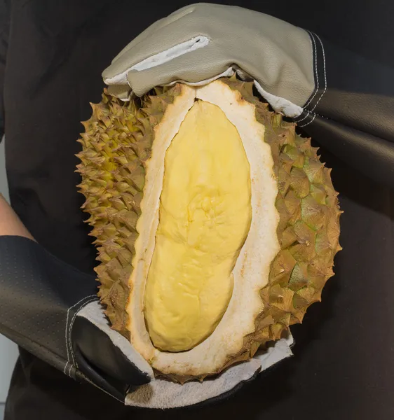 Αγρότης κρατάει η durian, ο βασιλιάς των φρούτων — Φωτογραφία Αρχείου