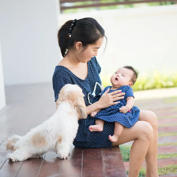 Mother is Raising children and dogs together — Stock Photo, Image