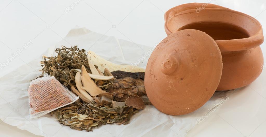 Clay pots and chinese medicine for boiling