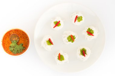 Tayland pirinç noodle Curry ile yenir
