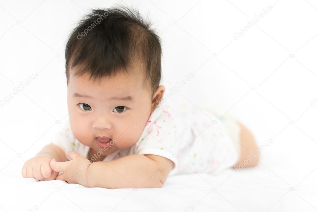 Asian baby girl on isolated white background