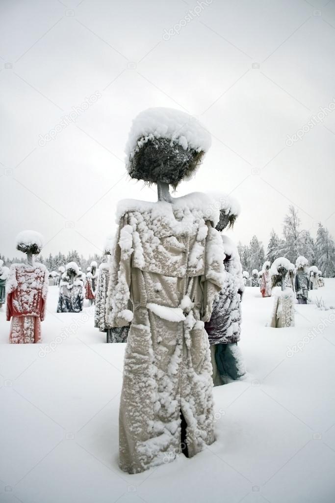 Scarecrow in the snow in winter