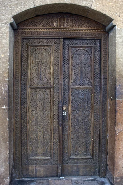 Carved wooden door in a church, Armenia — Stock Photo, Image