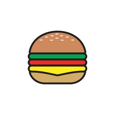 Vektör içinde hamburgerin düz logosu ve simge çizimi